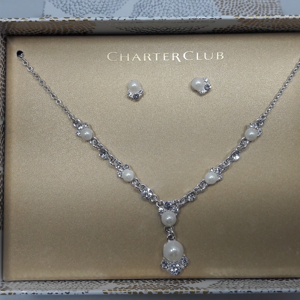 Silver-Tone Necklace and Earrings Jewelry Set